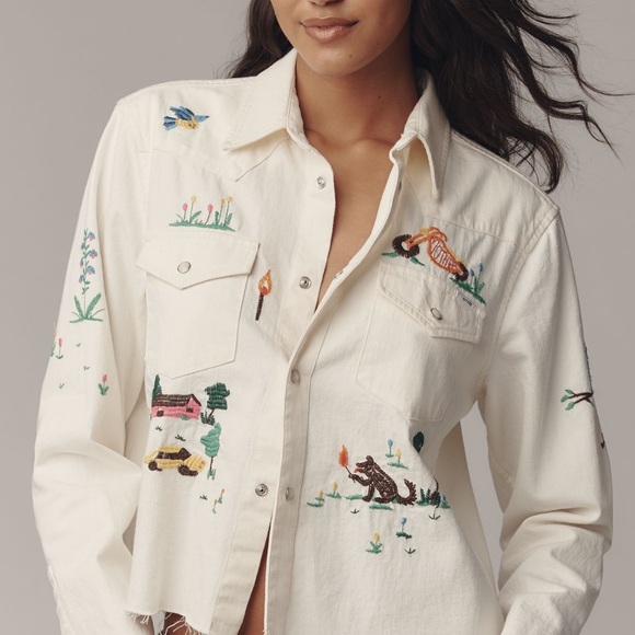 Anthropologie MOTHER The Super Ex’s Crop Frey Button down Shirt - Picture 1 of 11